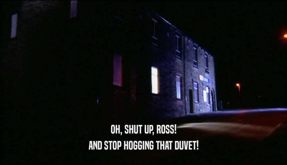 OH, SHUT UP, ROSS! AND STOP HOGGING THAT DUVET! 