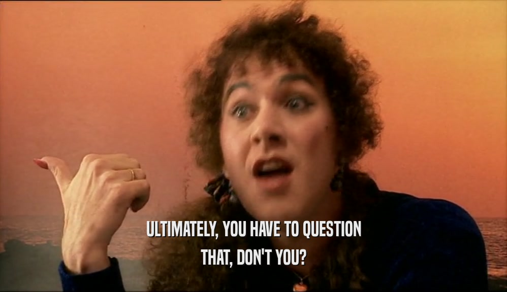 ULTIMATELY, YOU HAVE TO QUESTION THAT, DON'T YOU? 