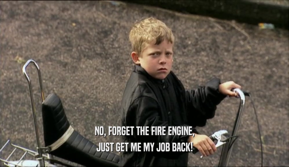 NO, FORGET THE FIRE ENGINE,
 JUST GET ME MY JOB BACK!
 
