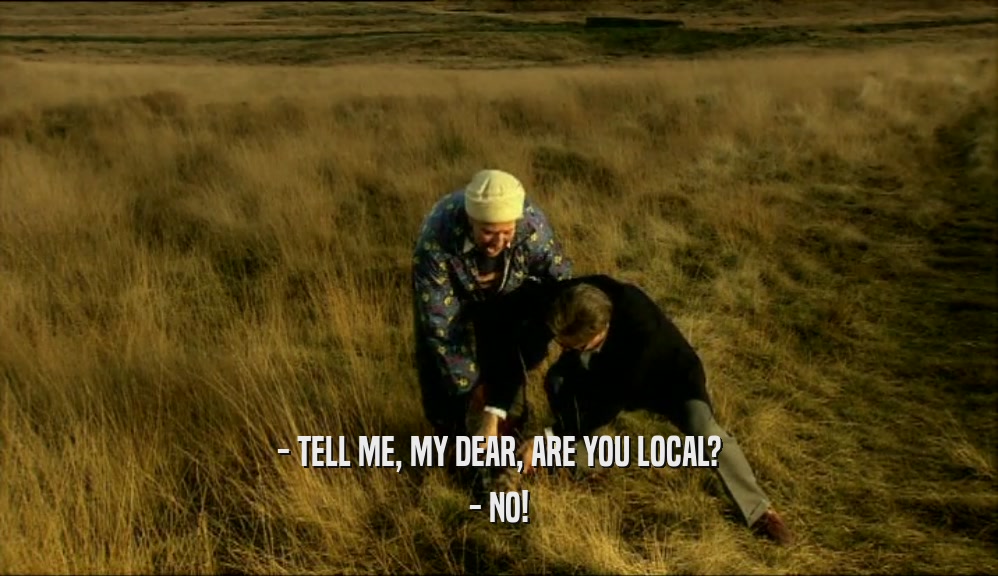- TELL ME, MY DEAR, ARE YOU LOCAL?
 - NO!
 