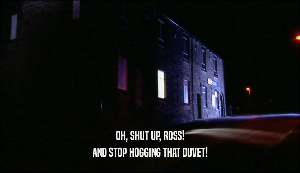 OH, SHUT UP, ROSS! AND STOP HOGGING THAT DUVET! 