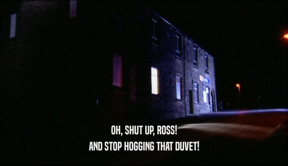 OH, SHUT UP, ROSS! AND STOP HOGGING THAT DUVET! 