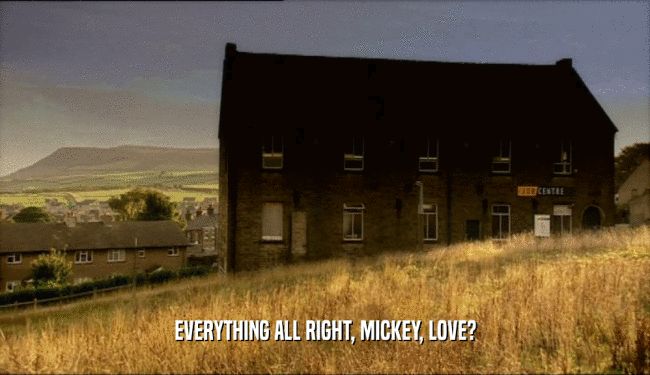EVERYTHING ALL RIGHT, MICKEY, LOVE?
  