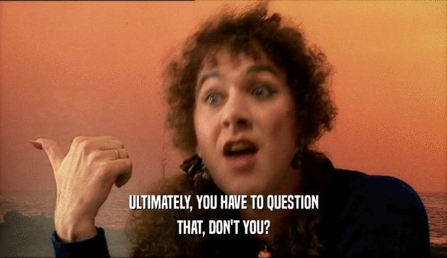 ULTIMATELY, YOU HAVE TO QUESTION THAT, DON'T YOU? 