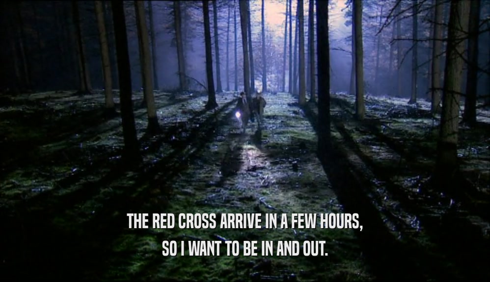 THE RED CROSS ARRIVE IN A FEW HOURS,
 SO I WANT TO BE IN AND OUT.
 