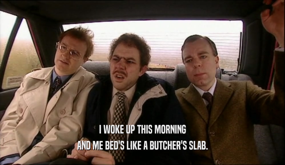 I WOKE UP THIS MORNING AND ME BED'S LIKE A BUTCHER'S SLAB. 