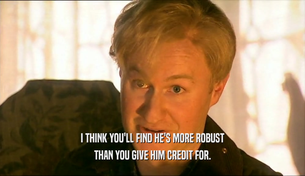 I THINK YOU'LL FIND HE'S MORE ROBUST THAN YOU GIVE HIM CREDIT FOR. 