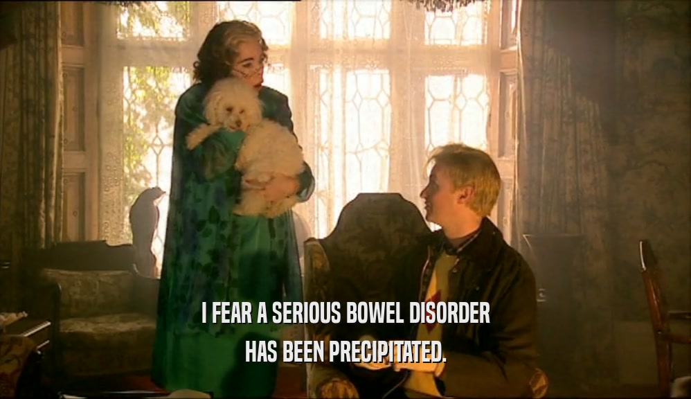 I FEAR A SERIOUS BOWEL DISORDER HAS BEEN PRECIPITATED. 