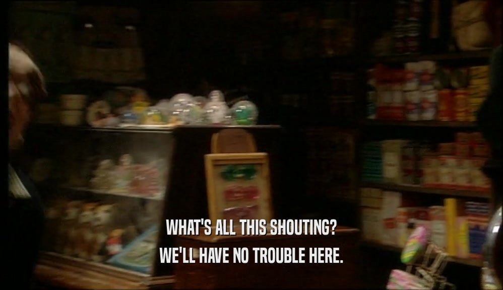WHAT'S ALL THIS SHOUTING? WE'LL HAVE NO TROUBLE HERE. 