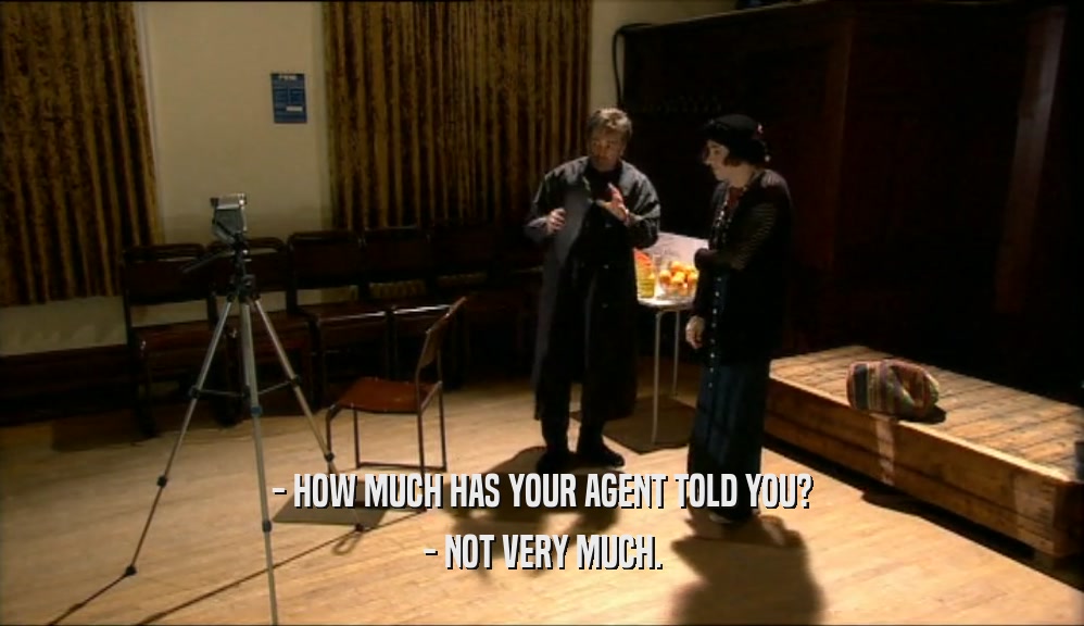 - HOW MUCH HAS YOUR AGENT TOLD YOU?
 - NOT VERY MUCH.
 