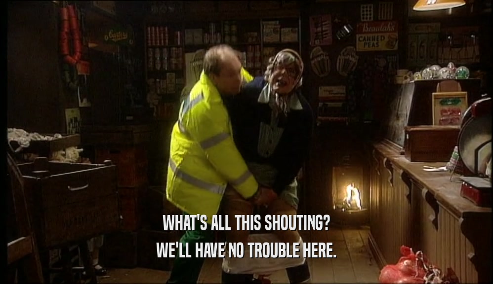 WHAT'S ALL THIS SHOUTING? WE'LL HAVE NO TROUBLE HERE. 