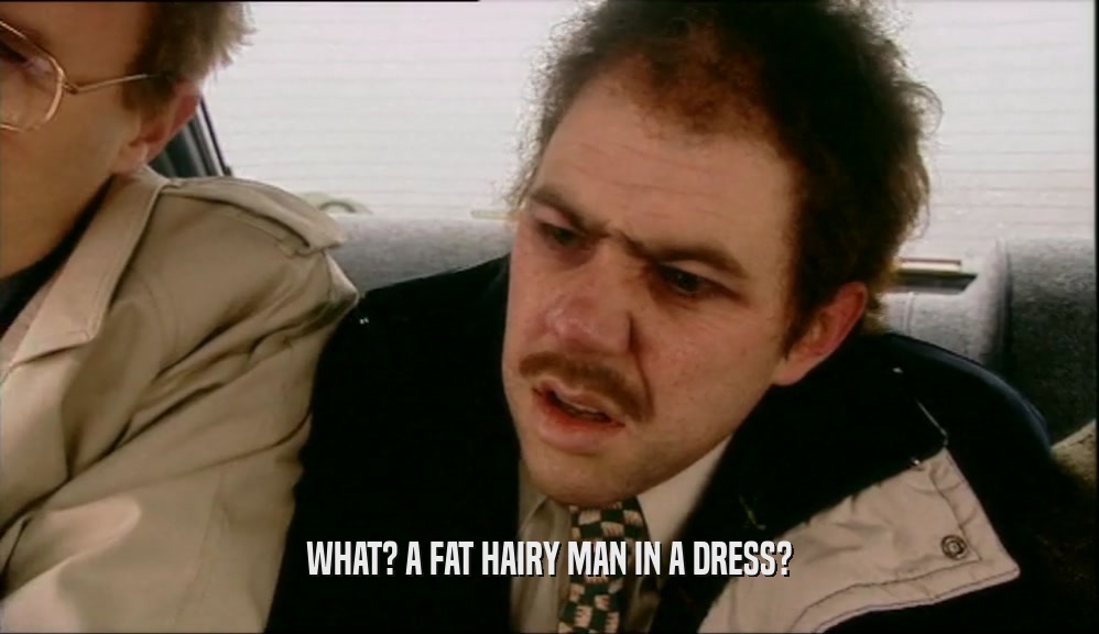 WHAT? A FAT HAIRY MAN IN A DRESS?  