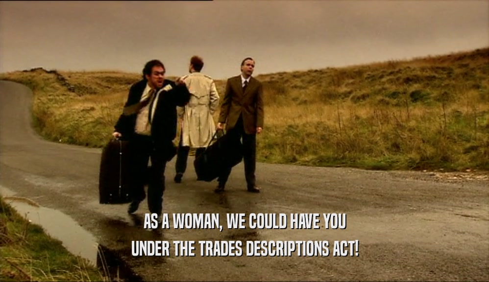 AS A WOMAN, WE COULD HAVE YOU
 UNDER THE TRADES DESCRIPTIONS ACT!
 