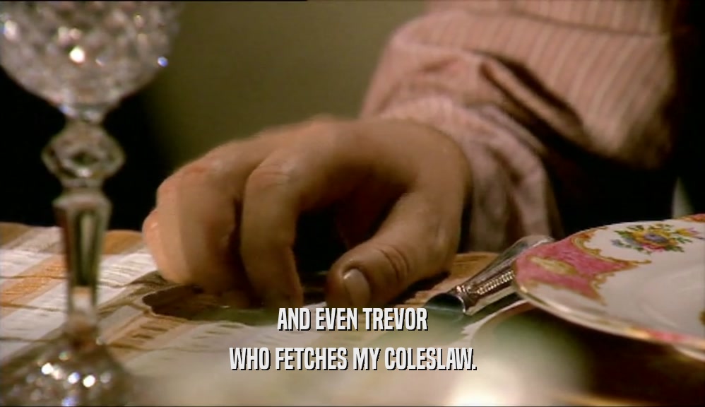 AND EVEN TREVOR WHO FETCHES MY COLESLAW. 