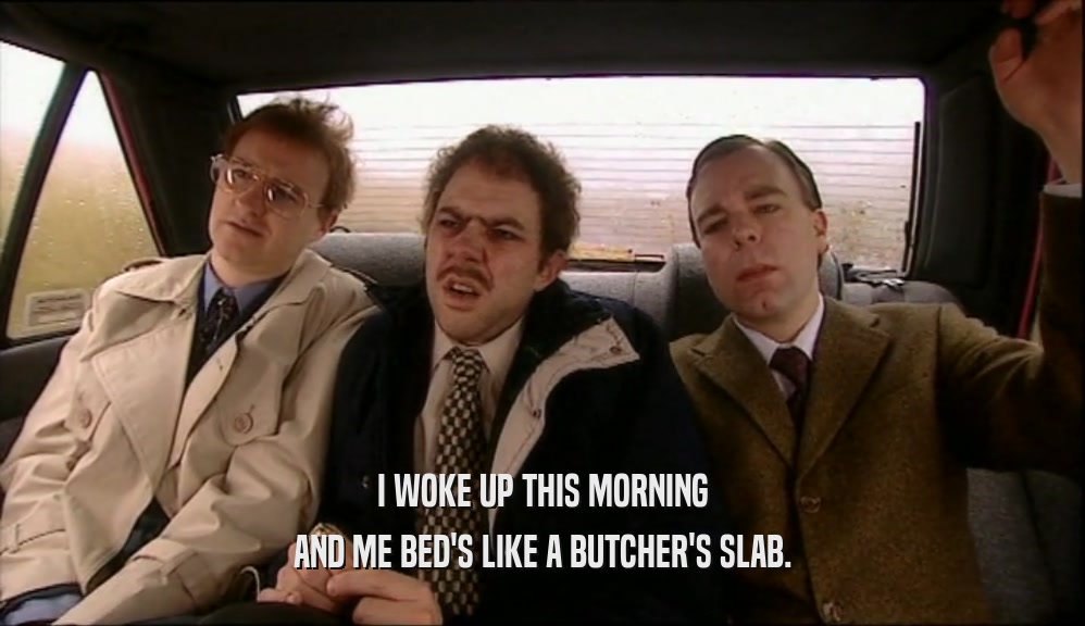 I WOKE UP THIS MORNING AND ME BED'S LIKE A BUTCHER'S SLAB. 