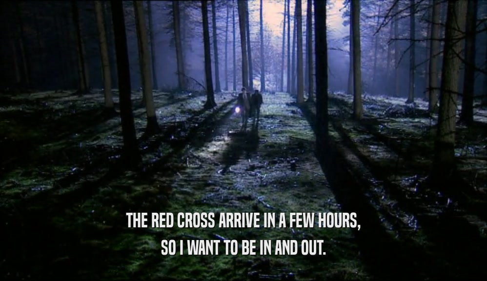 THE RED CROSS ARRIVE IN A FEW HOURS,
 SO I WANT TO BE IN AND OUT.
 