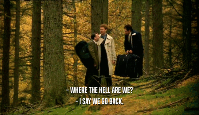 - WHERE THE HELL ARE WE?
 - I SAY WE GO BACK.
 