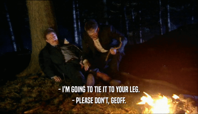 - I'M GOING TO TIE IT TO YOUR LEG.
 - PLEASE DON'T, GEOFF.
 