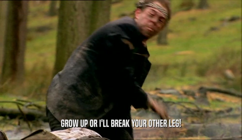 GROW UP OR I'LL BREAK YOUR OTHER LEG!  