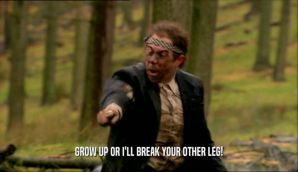 GROW UP OR I'LL BREAK YOUR OTHER LEG!  