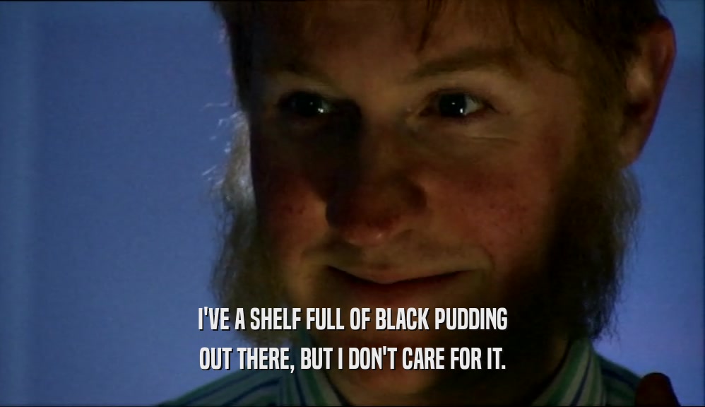 I'VE A SHELF FULL OF BLACK PUDDING OUT THERE, BUT I DON'T CARE FOR IT. 