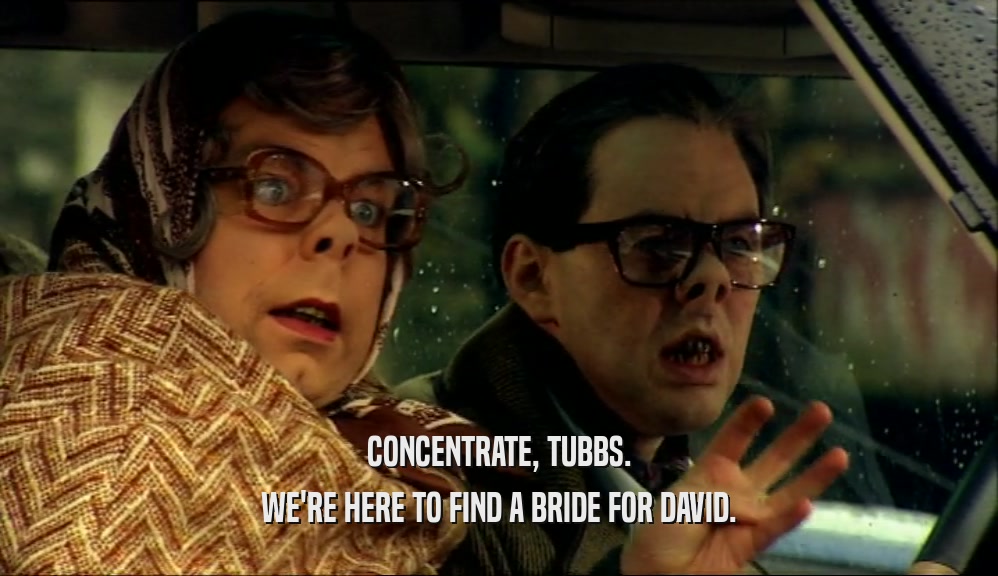 CONCENTRATE, TUBBS. WE'RE HERE TO FIND A BRIDE FOR DAVID. 
