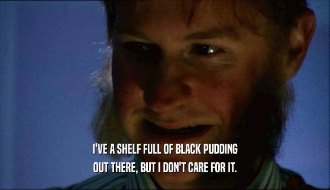 I'VE A SHELF FULL OF BLACK PUDDING OUT THERE, BUT I DON'T CARE FOR IT. 