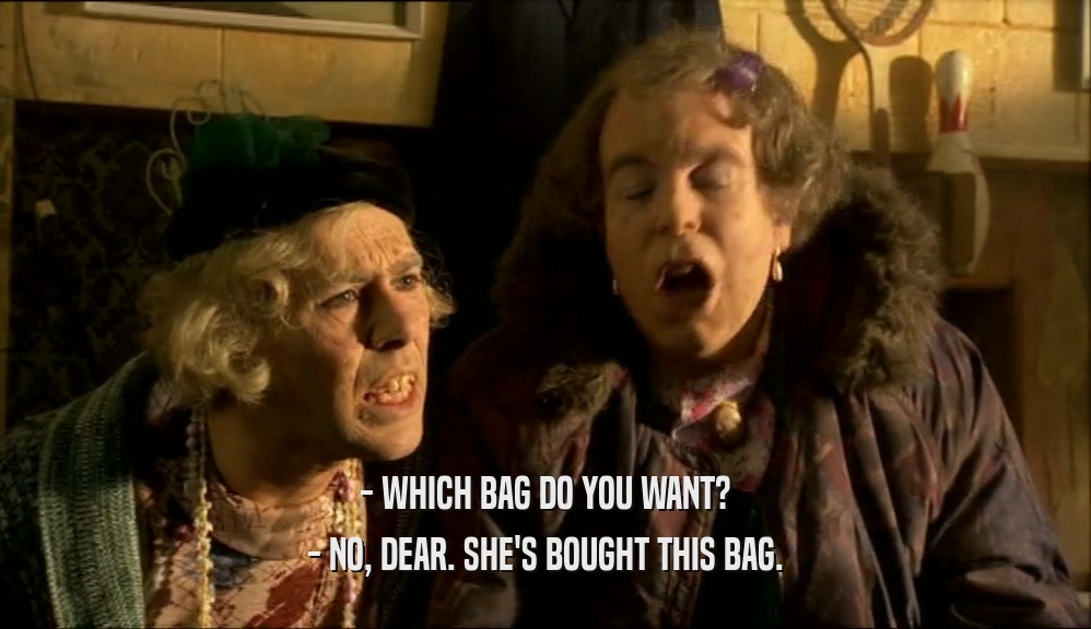 - WHICH BAG DO YOU WANT? - NO, DEAR. SHE'S BOUGHT THIS BAG. 