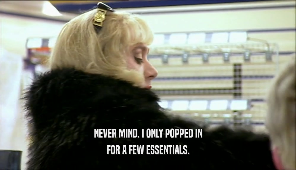 NEVER MIND. I ONLY POPPED IN FOR A FEW ESSENTIALS. 