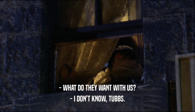 - WHAT DO THEY WANT WITH US? - I DON'T KNOW, TUBBS. 