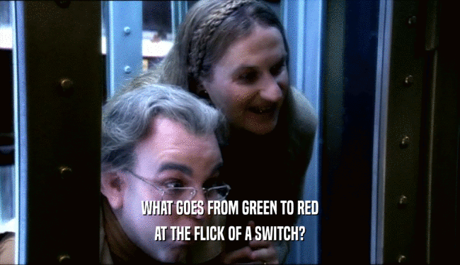 WHAT GOES FROM GREEN TO RED AT THE FLICK OF A SWITCH? 