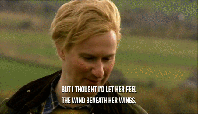 BUT I THOUGHT I'D LET HER FEEL THE WIND BENEATH HER WINGS. 