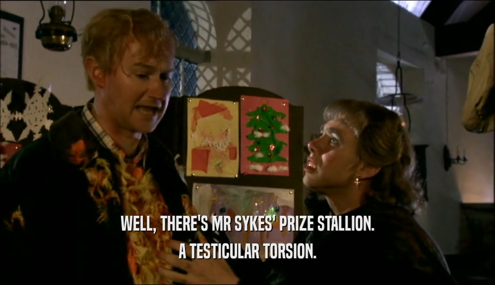 WELL, THERE'S MR SYKES' PRIZE STALLION. A TESTICULAR TORSION. 