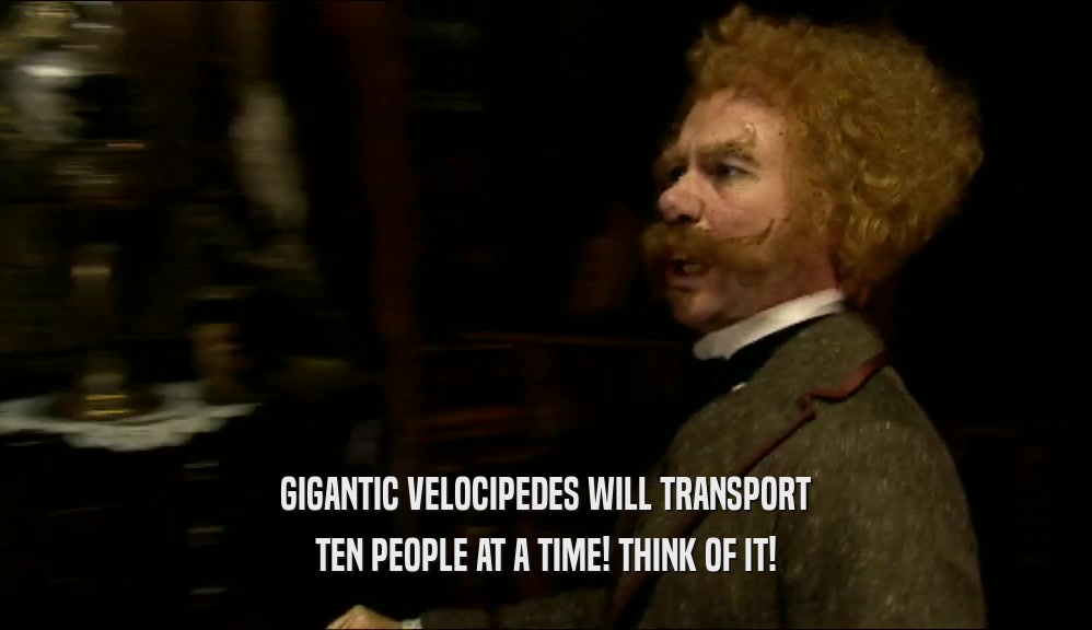 GIGANTIC VELOCIPEDES WILL TRANSPORT TEN PEOPLE AT A TIME! THINK OF IT! 