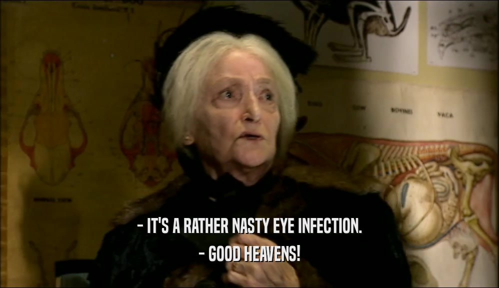 - IT'S A RATHER NASTY EYE INFECTION.
 - GOOD HEAVENS!
 