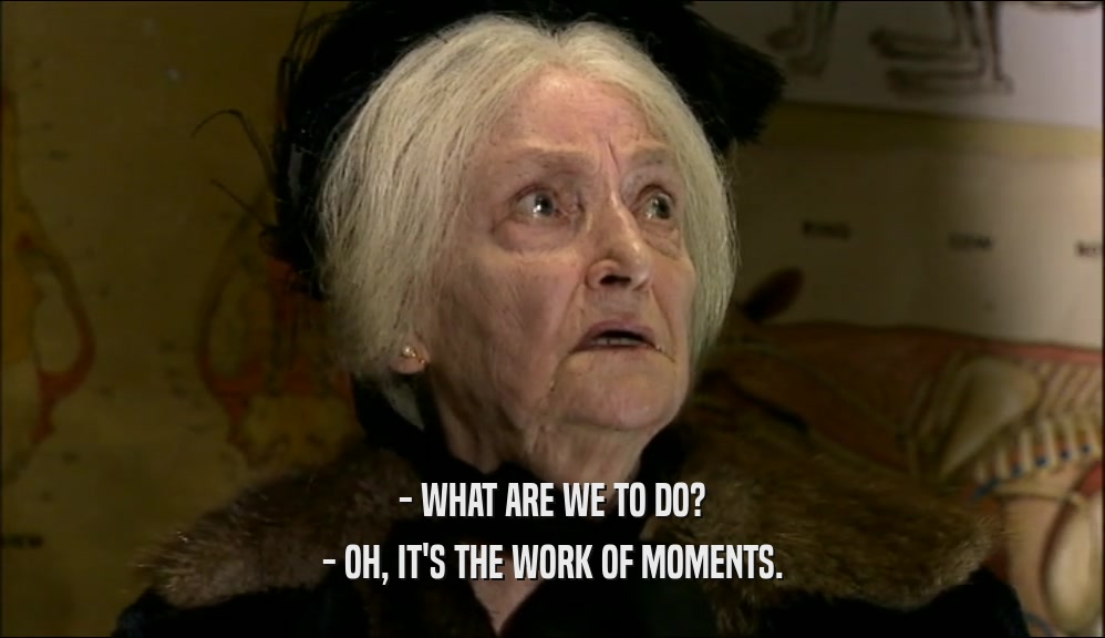 - WHAT ARE WE TO DO? - OH, IT'S THE WORK OF MOMENTS. 
