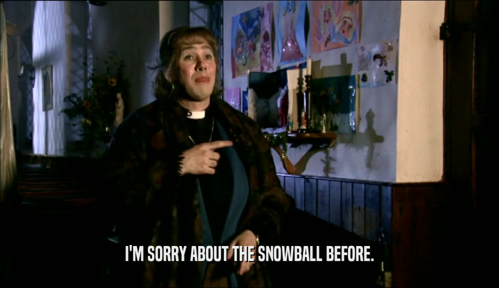 I'M SORRY ABOUT THE SNOWBALL BEFORE.  