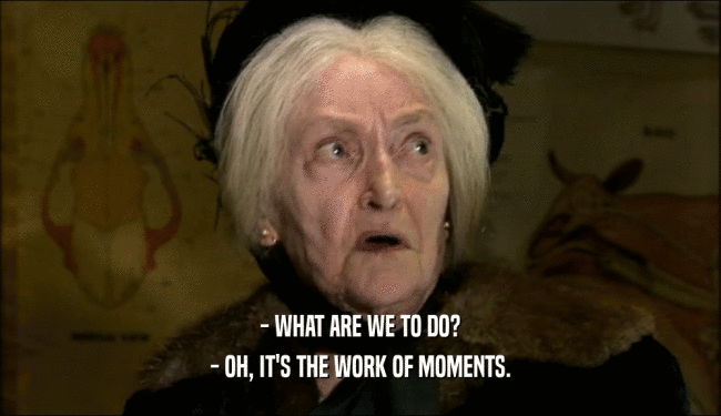 - WHAT ARE WE TO DO? - OH, IT'S THE WORK OF MOMENTS. 