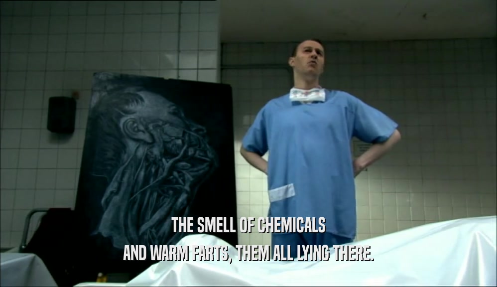 THE SMELL OF CHEMICALS AND WARM FARTS, THEM ALL LYING THERE. 