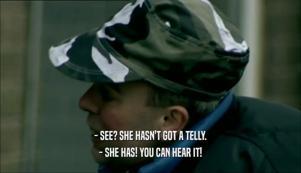 - SEE? SHE HASN'T GOT A TELLY. - SHE HAS! YOU CAN HEAR IT! 