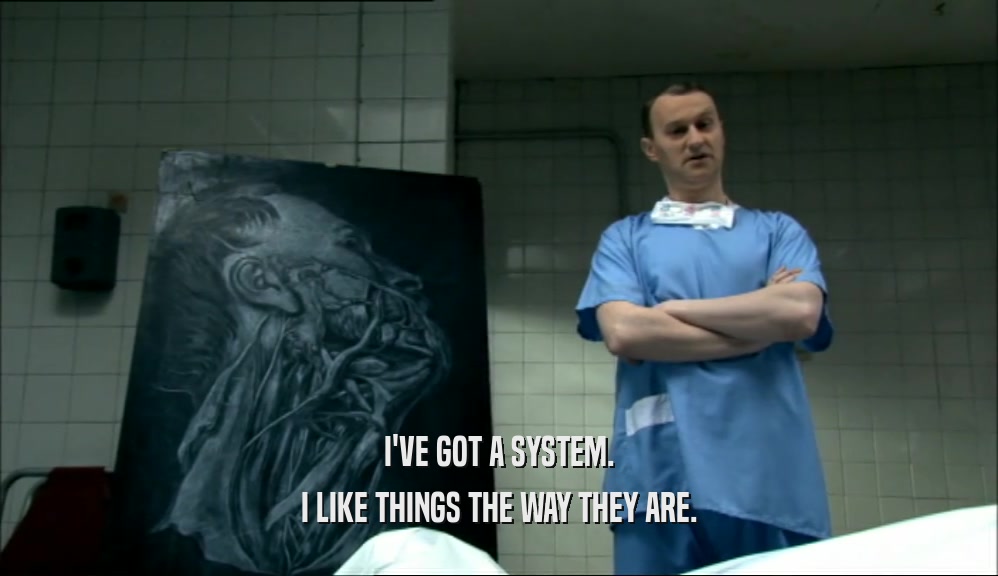 I'VE GOT A SYSTEM. I LIKE THINGS THE WAY THEY ARE. 