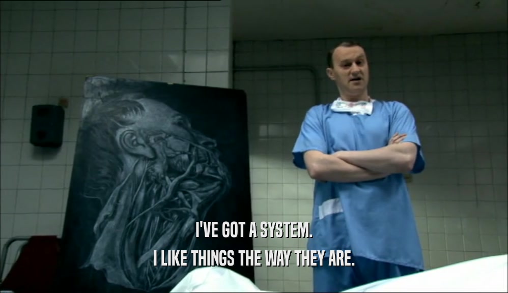 I'VE GOT A SYSTEM. I LIKE THINGS THE WAY THEY ARE. 
