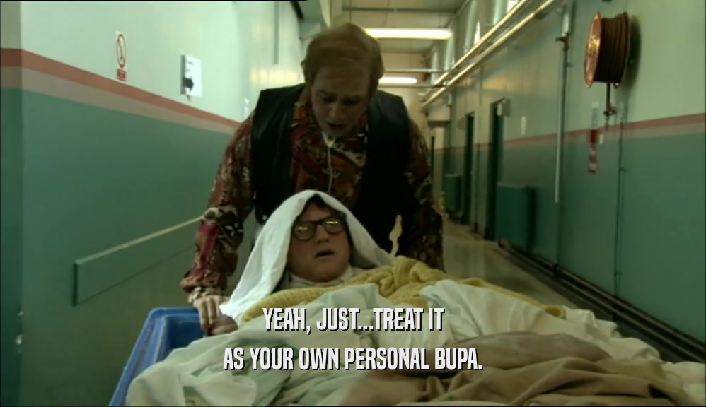 YEAH, JUST...TREAT IT AS YOUR OWN PERSONAL BUPA. 