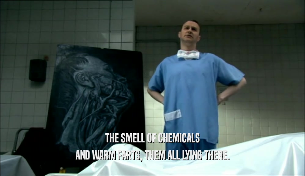 THE SMELL OF CHEMICALS AND WARM FARTS, THEM ALL LYING THERE. 