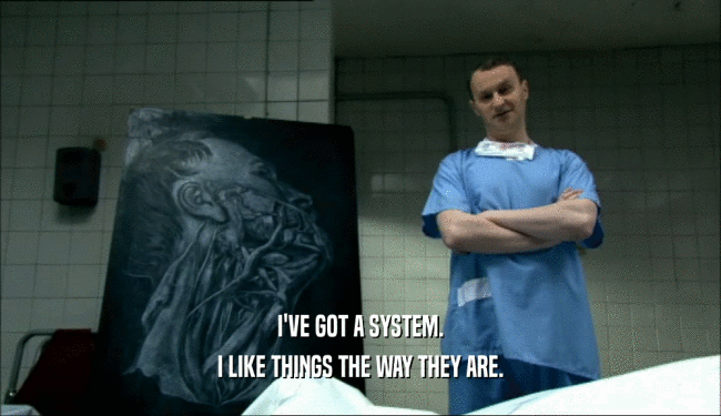 I'VE GOT A SYSTEM. I LIKE THINGS THE WAY THEY ARE. 