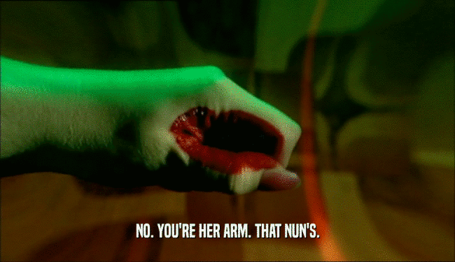 NO. YOU'RE HER ARM. THAT NUN'S.  