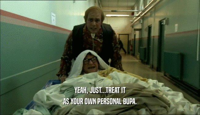 YEAH, JUST...TREAT IT AS YOUR OWN PERSONAL BUPA. 