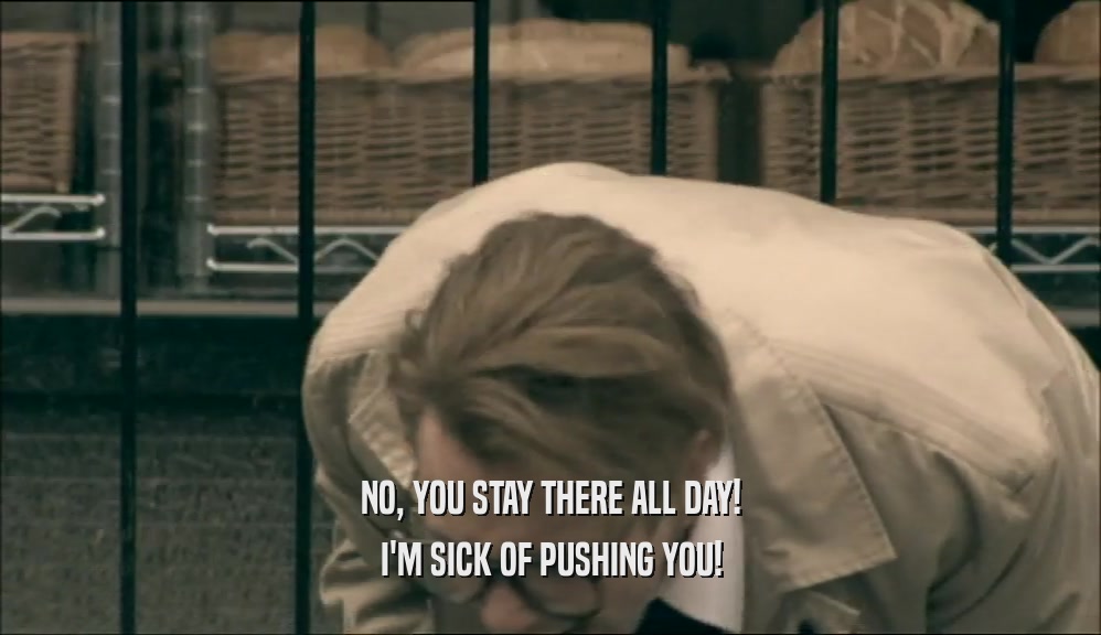NO, YOU STAY THERE ALL DAY! I'M SICK OF PUSHING YOU! 