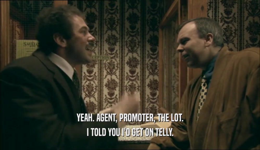 YEAH. AGENT, PROMOTER, THE LOT. I TOLD YOU I'D GET ON TELLY. 