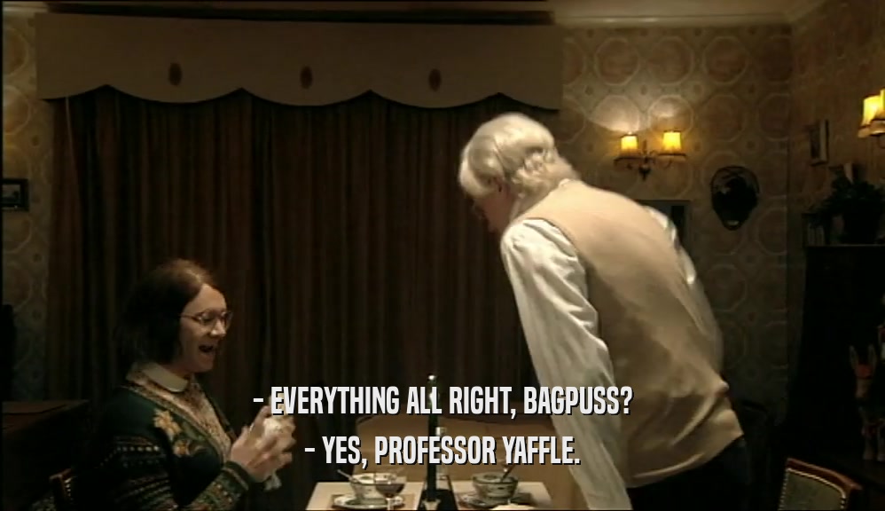 - EVERYTHING ALL RIGHT, BAGPUSS? - YES, PROFESSOR YAFFLE. 